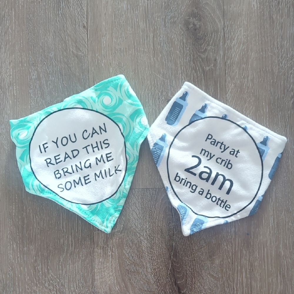 2pk Baby Bandana Bibs with Fun Sayings